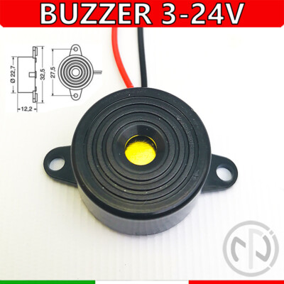 Altro BUZZER Cicalino Piezoelettrico 3V 5V 12V 24V 85db 3-24V 30mm 