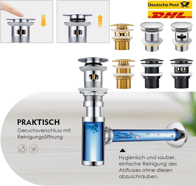 Universal Waschbeckenstöpsel - Messing Abflussventil Mit Push-Funktion