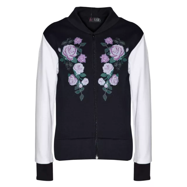 Kids Jacket Girls Floral Print Bomber Zip Up Biker Jackets MA 1 Coat 5-12 Years