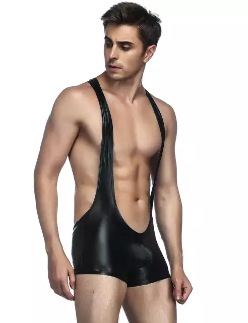 SeXy uomo pelle mankini tanga borat body vernice wetlook gogo nero M/L/XL 2