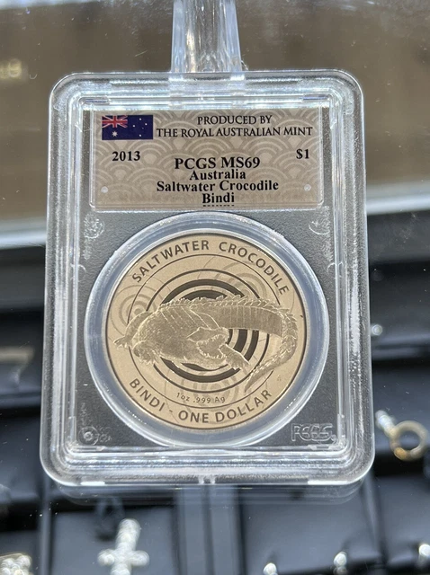 Australia 1 Oz Silver Saltwater Crocodile Bindi 2013 PCGS MS-69 Loc14