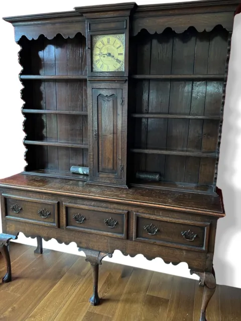 very rare and unusual late 19th century oak dresser with working grandfather clo