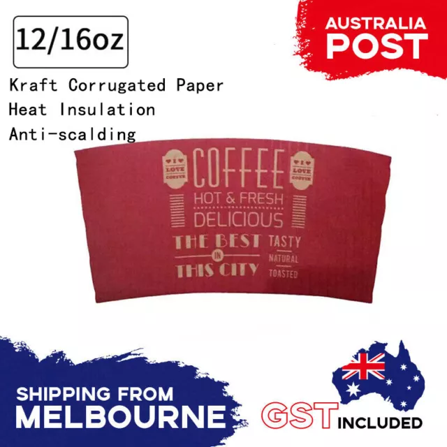 Beverages Coffee Cup Sleeves Red Kraft Disposable Corrugated Paper 12/16oz