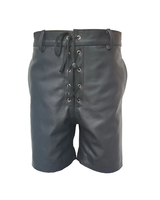 Pantaloni corti da uomo in pelle Pantaloncini Pantaloncini con lacci neri...