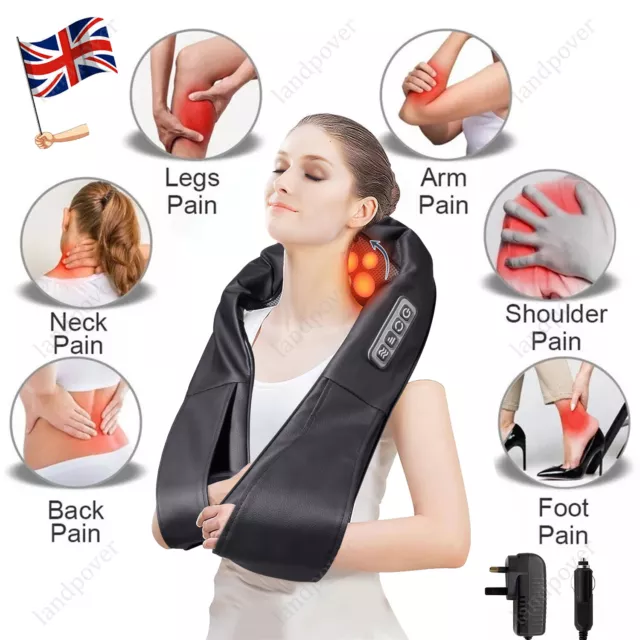 Electric Shiatsu Back Neck Shoulder Massager with Heat Kneading Body Car Home UK