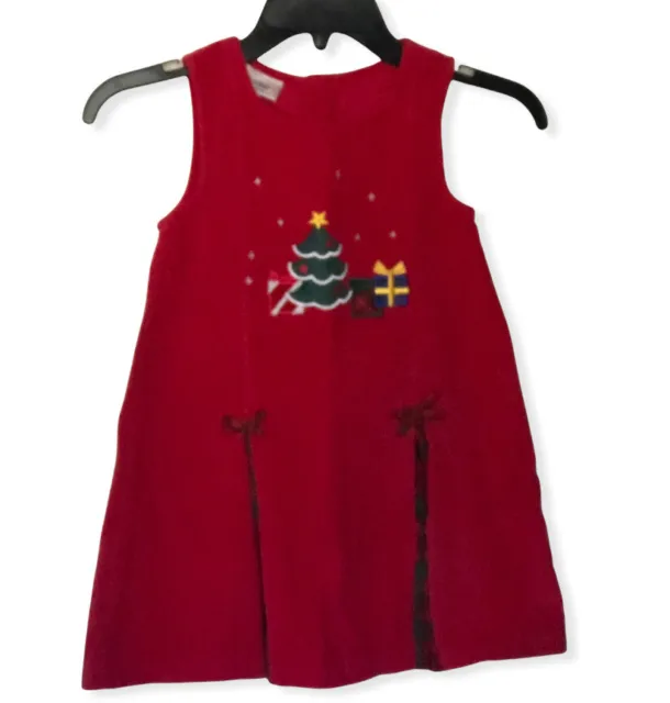 Samantha Says Girl’s Sz 4 Christmas Dress Embroidered Red Corduroy Jumper