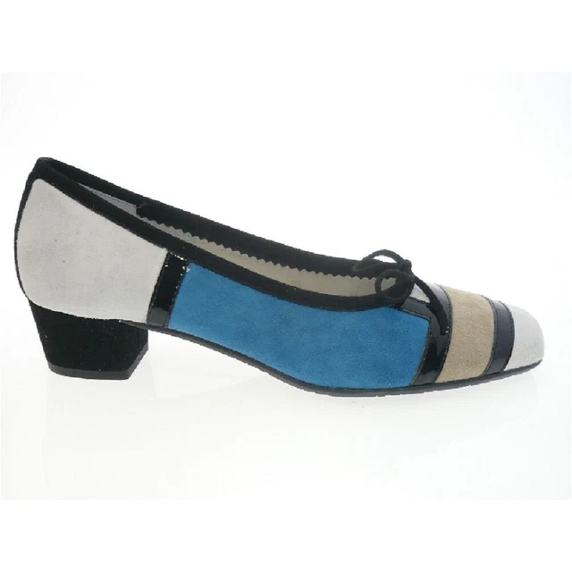 Ballerines REQINS HONDRIANE - Talon Grège - Daim Gris/bleu/marine - Taille 36 - Neuf Boîte