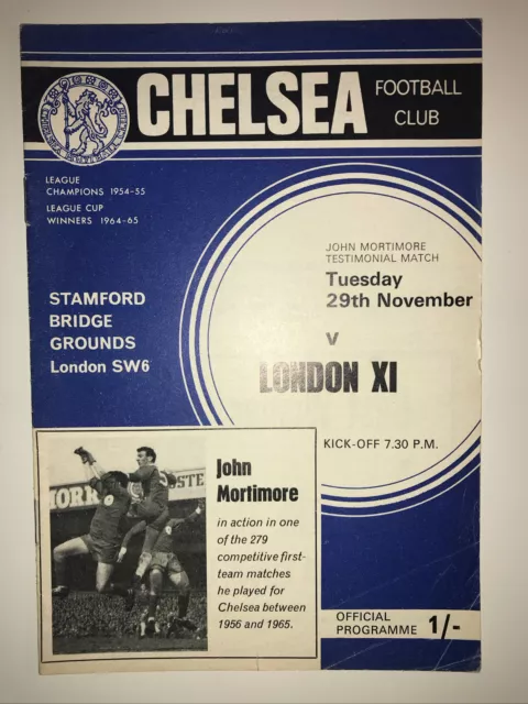 Chelsea v London XI programme John Mortimore Testimonial 29/11 1966