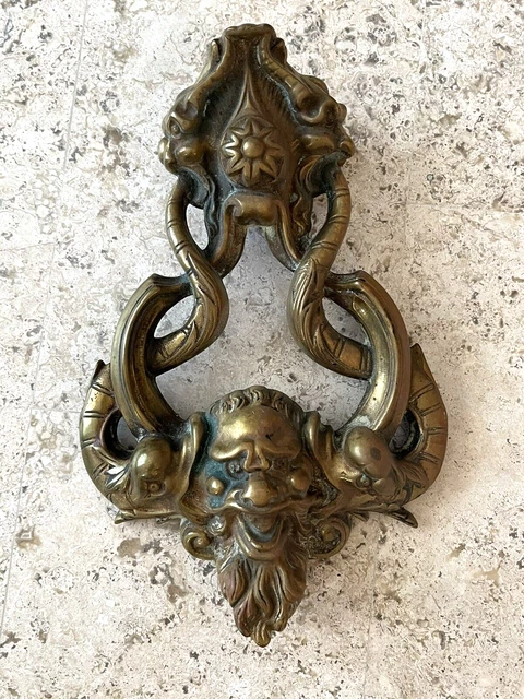 9.5" ANTIQUE 4 lb 1894 VICTORIAN NEW ORLEANS GARGOYLE NEPTUNE FACE DOORKNOCKER