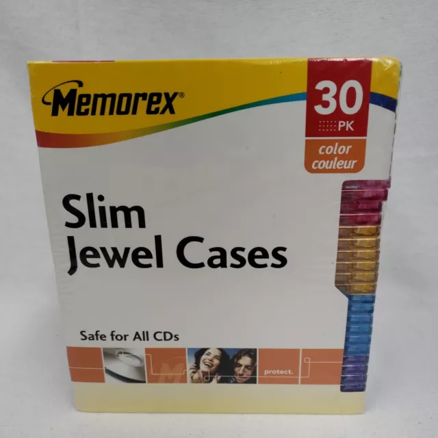 Memorex 30 Pack Slim Color Jewel Cases CD/DVD Storage 6 Assorted Colors NEW