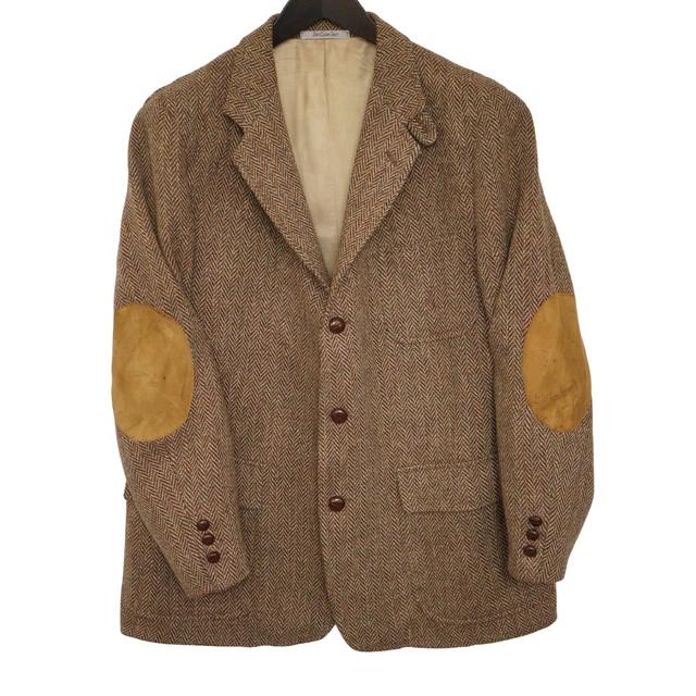 Uomo Harris Tweed Cappotto Pesce Marrone Orvis Scozzese Lana EU54 UK / US44
