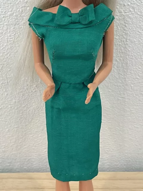 Vtg Barbie Doll Silk Satin SHEATH Fashion Pak Green Dress Tag Original 1962-1964