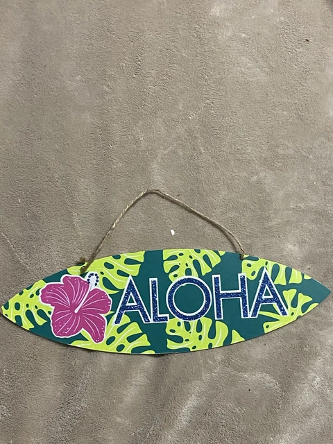 Aloha Sign with Hanging Cord 14" Long 5" Tall Sparkles