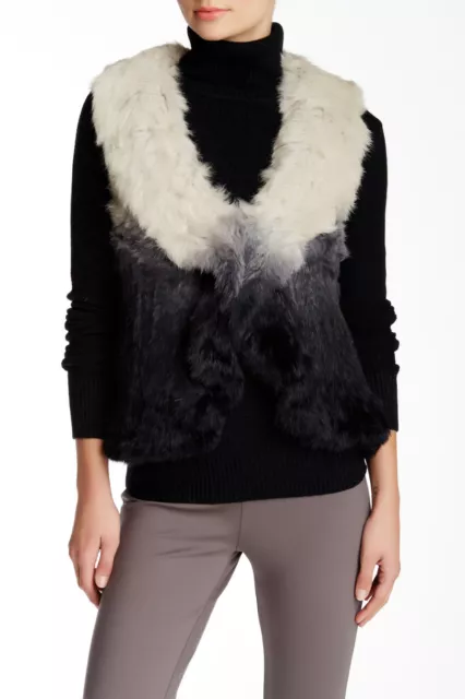 Love Token Ombre 100% Genuine Dyed Rabbit Fur Vest Shawl collar, Medium $477 NWT