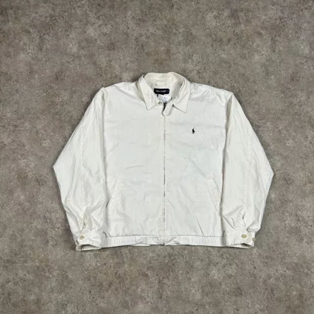 Ralph Lauren Harrington Jacket Mens Xl White Polo Golf Vintage 90s Full Zip Coat
