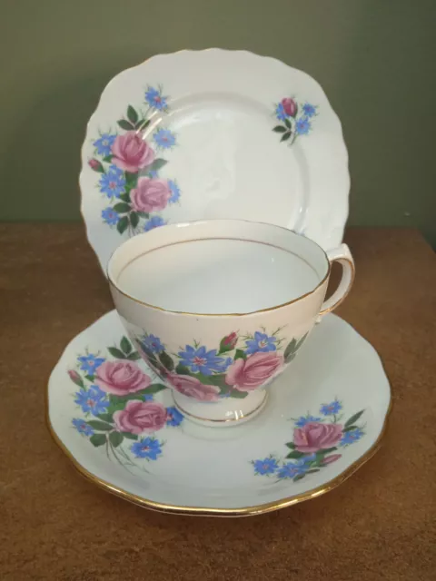 Vintage, 1950s, Royal Vale, Tea Cup and Saucer, Cornflowers & Pink Rose