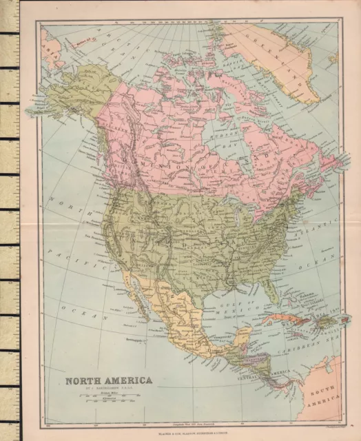 c1880 VICTORIAN MAP ~ NORTH AMERICA ~ UNITED STATES MEXICO & CANADA