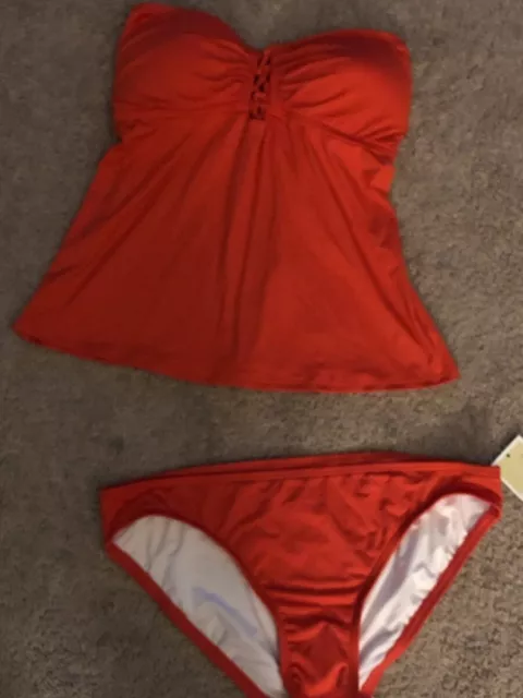 Michael Kors Terrecotta  Bandeau Tankini Swimsuit Apron Back Small