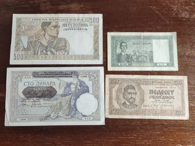 Serbia - Jugoslavia 1939-1942 - Lot of 4 Banknotes Circ #24A64