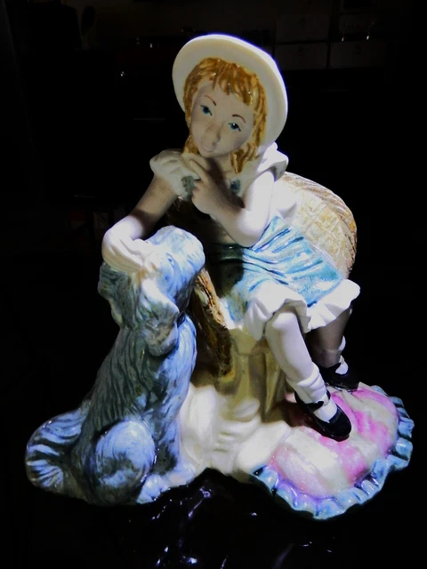 Figurine En Porcelaine - Jeune Fille Au Panier De Fleurs Et Chien - Peinte à La Main