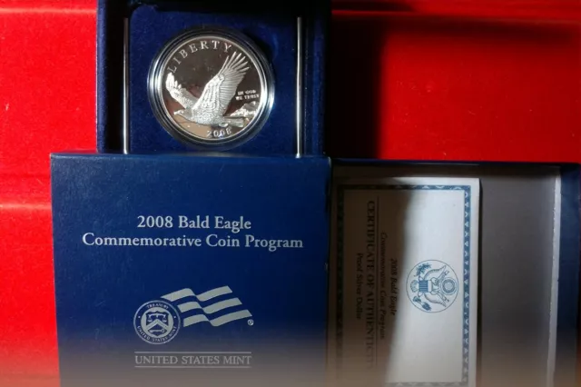 2008 P Bald Eagle PROOF US Commemorative 90% Silver Dollar OGP COA
