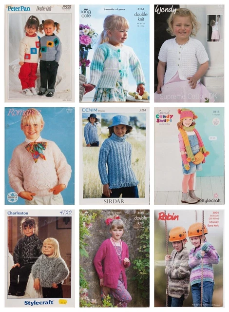 Job Lot 9 Knitting Patterns Bundle Sweaters Cardigans Robin Bundle Vintage Girls