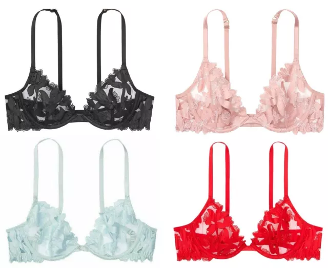 VICTORIAS SECRET NWT Dream Angels Unlined Plunge Embroidered Sheer Floral  Bra $26.99 - PicClick