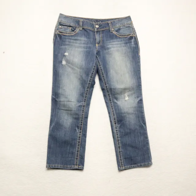 Pantalones de mezclilla elásticos elásticos de lavado medio para mujer Maurices, talla 7/8, azul al tobillo