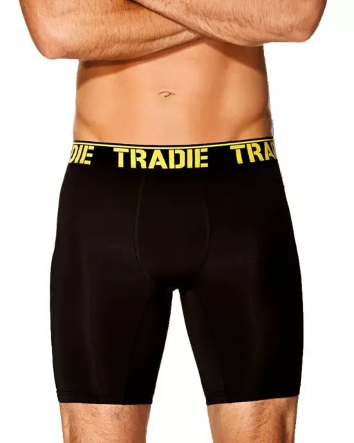 Mens 2 Pack 3-6XL Tradie Boxer Shorts Long Leg Trunk Black (5SK)