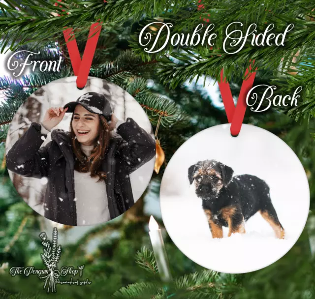 Personalisierte Fotos ROTES Band Ornament doppelseitig Weihnachtsdekoration Geschenk