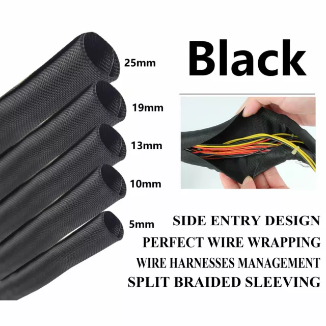 Split Wire Loom Braided Cable Sleeve Cover Wrap-Resist Abrasion
