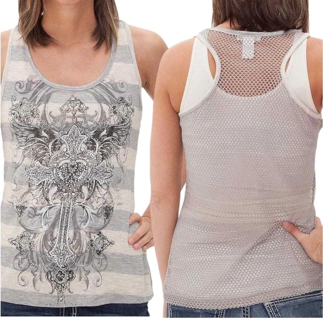 Angels & Diamonds Wing graphic tank metallic thread lRhinestone accents Small