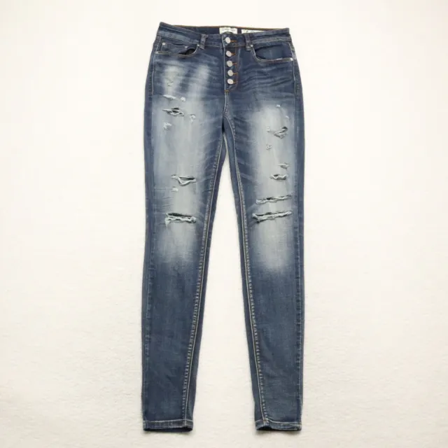 Indigo Rein Women's Juniors Size 9 Blue Skinny Distressed Stretch Denim Jeans