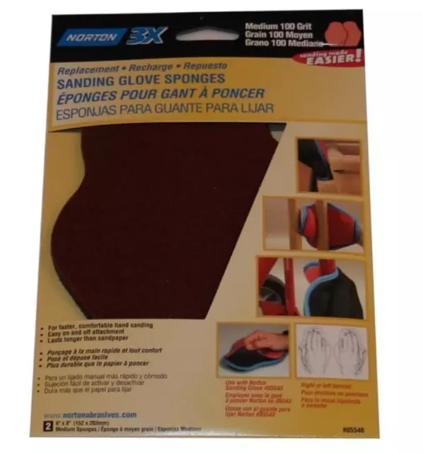 2 Pack NORTON Sanding Glove Sponges - Medium 100 Grit
