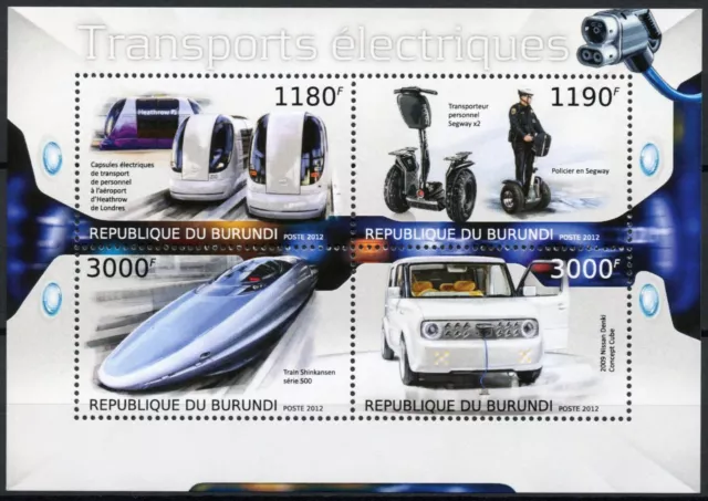 Burundi 2012 MNH Electric Transport Stamps Trains Railways Cars Segway 4v M/S
