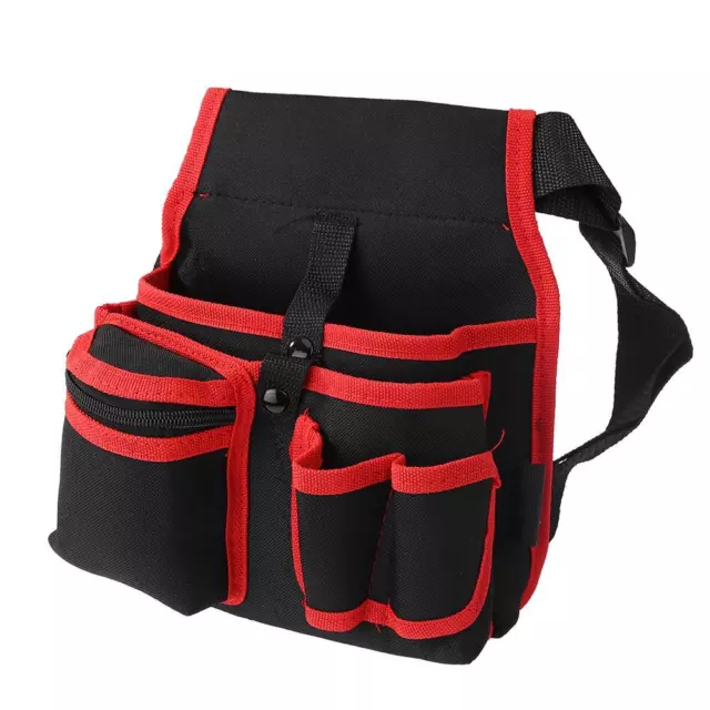 Multipurpose Waist Pockets Electrician Tool Bag Organizer Carry Pouch (Red)