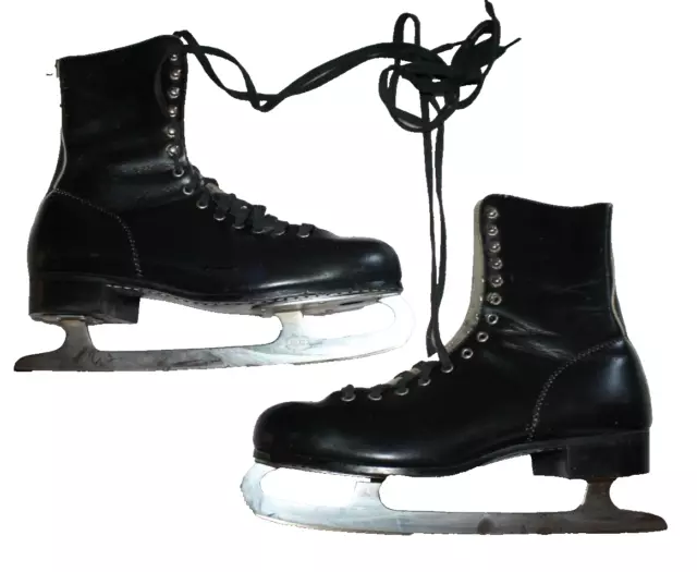 Vintage Black Ice Figure Skates Men's Size 10 with Canada Sheffield Steel Blades