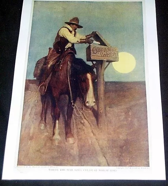 Cream Of Wheat Ad 1907 W C Wyeth Delivering Mail Horse Reprint Cowboy