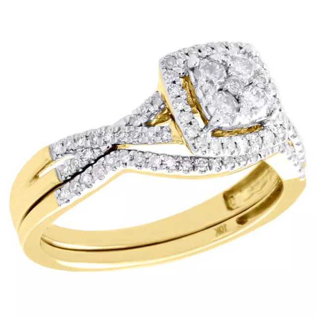 10K Yellow Gold Diamond Bridal Set Square Engagement Ring + Wedding Band 0.50 CT