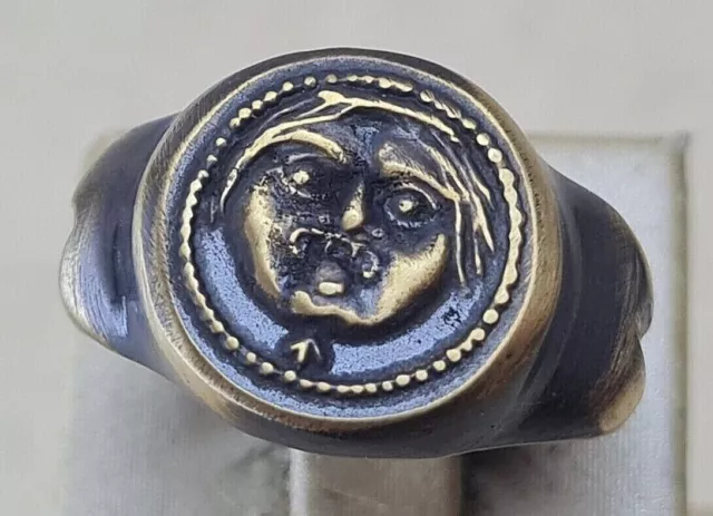 Gorgon Roman Style Handmade Bronze Ring Ancient Bronze Vintage Antique Look spqr