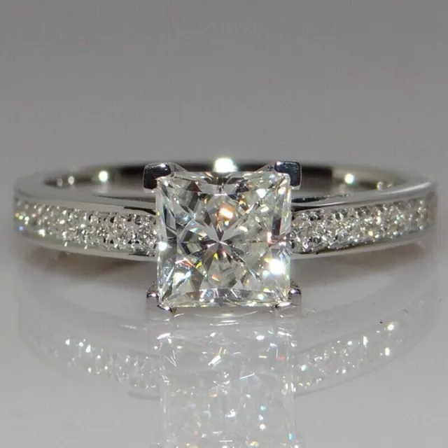 2Ct Princess Cut Lab Created Diamond Women's Wedding Ring 14K White Gold Plated