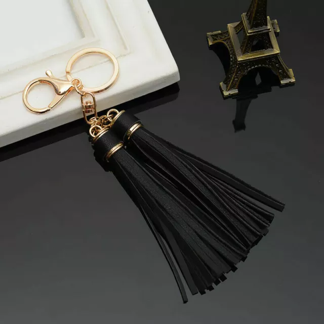 Leather Tassel Keyring Women Handbag Pendant Charm Keychain Accessory