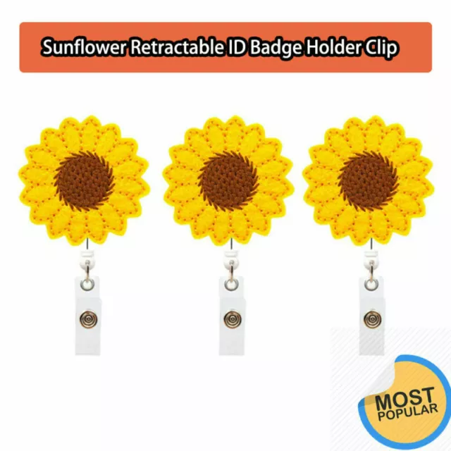 New Sunflower Retractable Reel Recoil ID Badge Lanyard Name Tag Holder Belt Clip