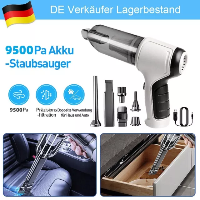 9500Pa Kabellos Mini Handstaubsauger Nass & Trocken Akku Für Auto Büro Haus Neu