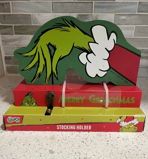 DR SEUSS THE Grinch Hand Merry Grinchmas Wooden Stocking Holder New 20