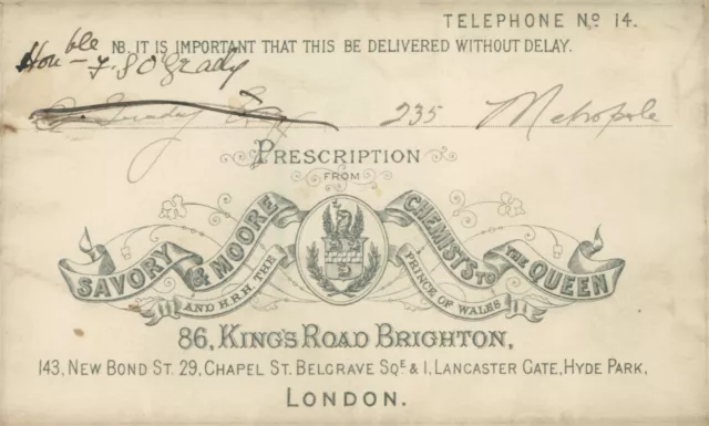 Antique Prescription Envelope Savory & Moore Chemist Kings Rd Brighton