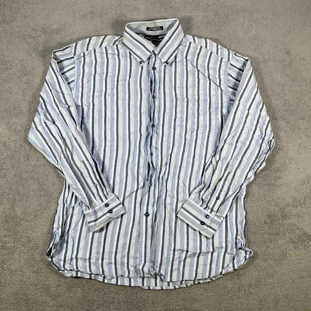 Camicia a righe Tommy Hilfiger da uomo grande manica lunga blu grigio bianco