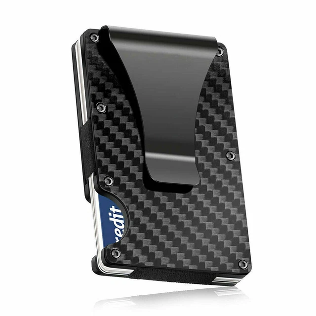 Men RFID Blocking Money Clip Slim Carbon Fiber Credit Card Holder Metal Wallet 2