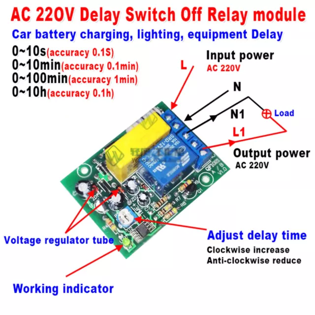 AC 220V~240V 230V Delay Timing Timer Relay Switch Time Delay Turn ON/OFF Module