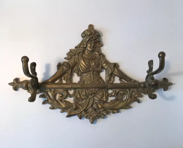 vintage brass wall hanging towel coat hat hook rack tavern maid